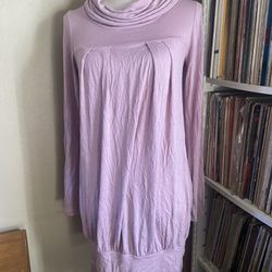 Long Lilac Light Purple Tunic Top Turtleneck T-Shirt Long Sleeve Women's M