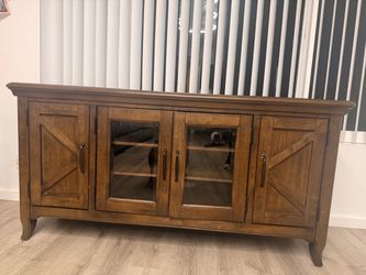 Rustic Wood TV Stand with Glass Doors