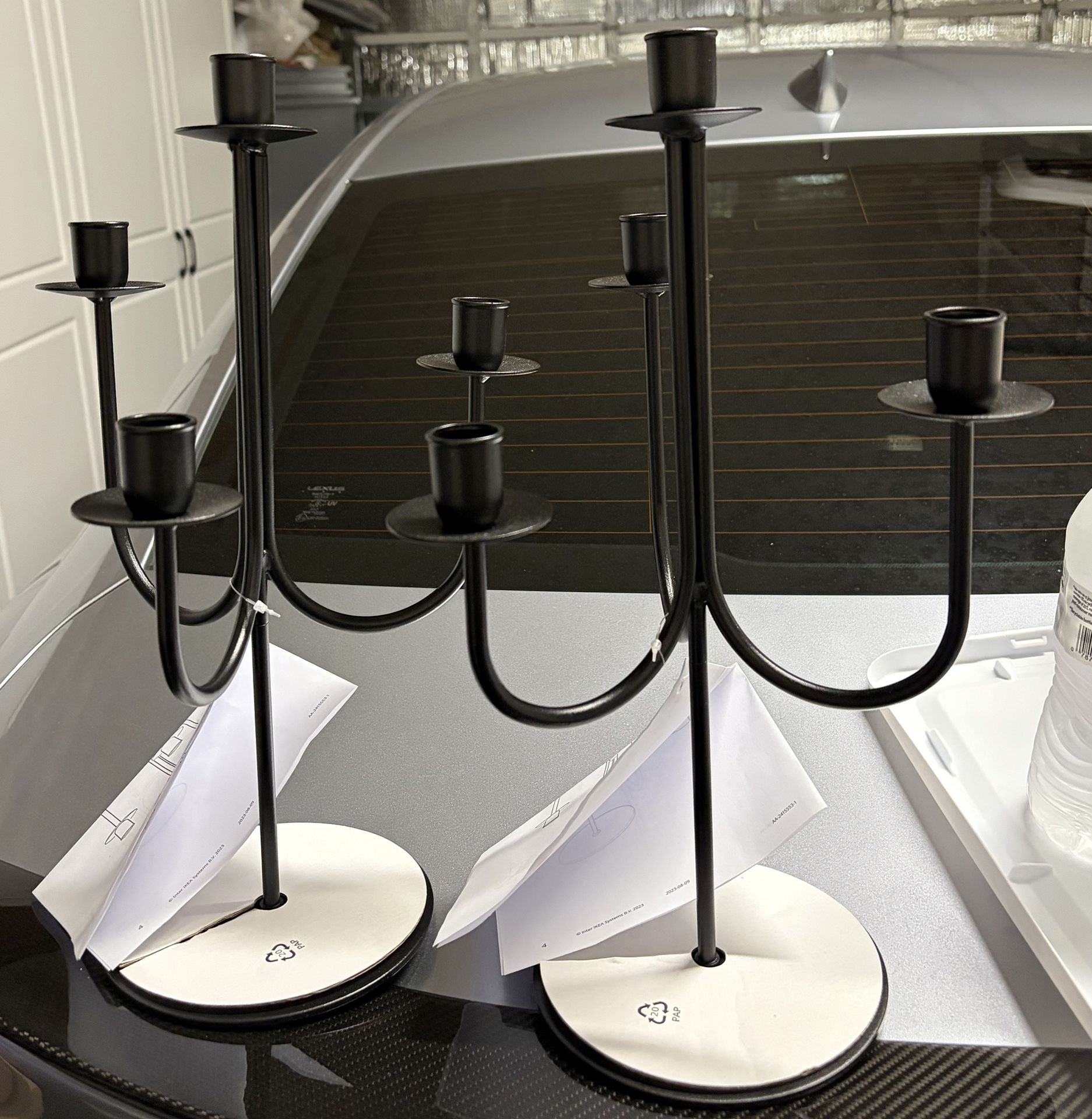 New 2 Matte Black Pillar Candle Opera Holder Set