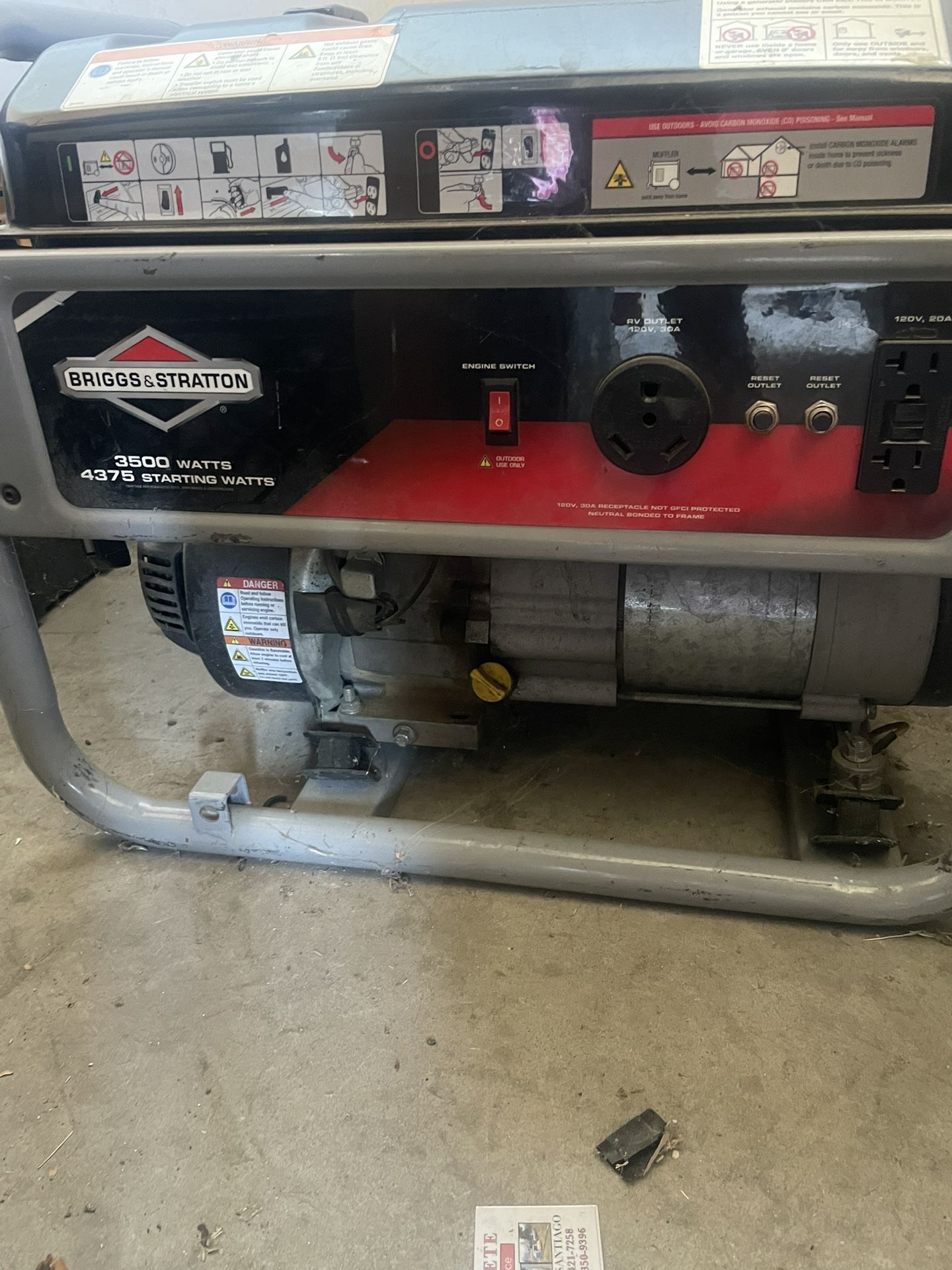 GENERATOR BRIGGS & STRATTON 3500 WATTS 4375 STARTING