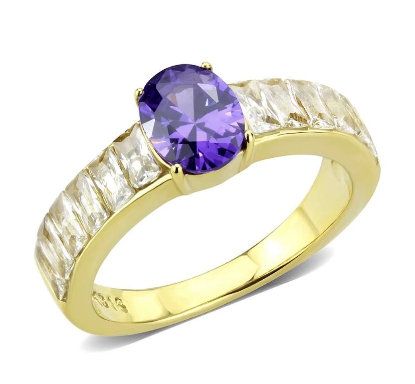 TK3641 Stainless Steel Ring with AAA Grade CZ in Tanzanite Size 7