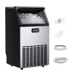 Ice Maker 17.3 in. 99 lb./24H Full Size Cubes Freestanding/Undercounter in Silver, 3 Ice Sizes and Ice Retention