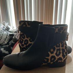 Michael Kors Womens Black Leather Leopard Mira Bootie Size 6.5m