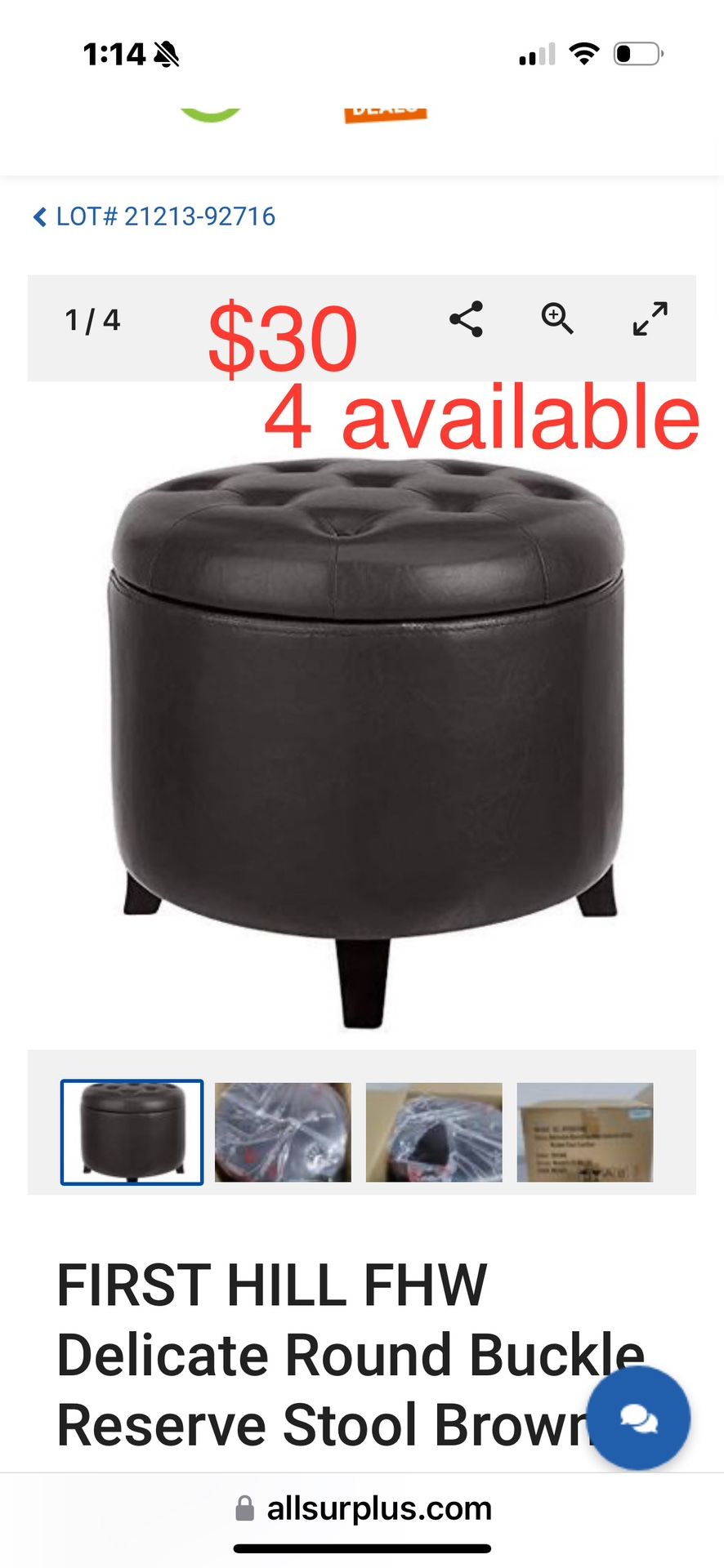 Small Round Faux Leather Ottoman 