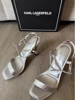 Karl Lagerfeld Silver Metallic Snake-Textured High Hell Sandals Size 8