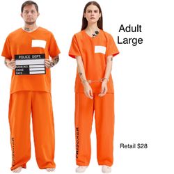 Inmate Prisoner Jail Convict Orange Jumpsuit Adult Large / Traje De Prisionero Grande Adulto
