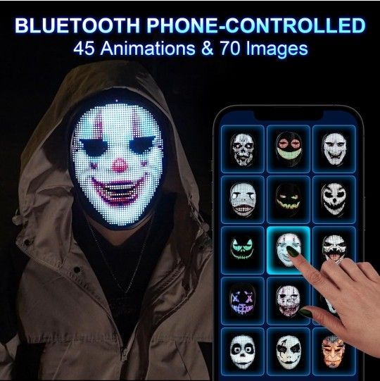 ace Transforming LED Mask with App Controlled - Halloween Costumes for Kids, Light Up Mask with Gesture Sensing, Boys Toys Gifts for Birthday Costume
