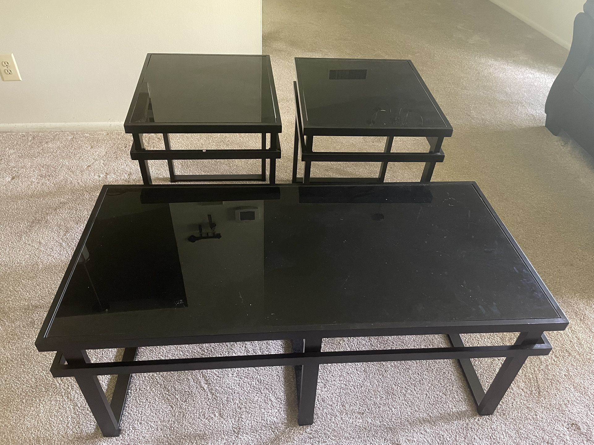 Black Glass Coffee Table And End Tables