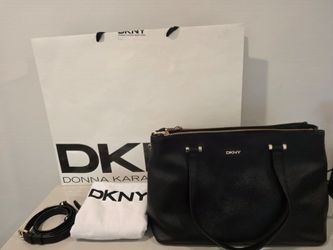 DKNY Bryant Park Black Saffiano Leather Tote with Original Store Bag & Dust Bag, and Strap