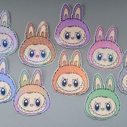 Set Of 9 Holographic Labubu Stickers For Bottles Crafts Scrapbooking Decal Collectors Phones Laptops