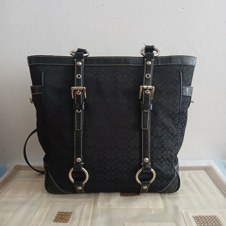 Vintage Coach Signature Gallery Jacquard Black Tote Purse Carryall