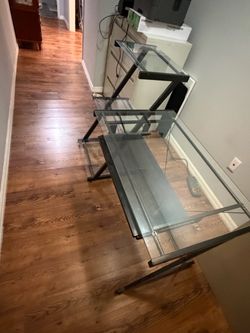 Glass and Metal Desk with Matching Printer Stand
