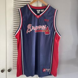 Vintage Atlanta Braves Baseball MLB Basketball Style Jersey Navy And Red  #baseball #atlanta