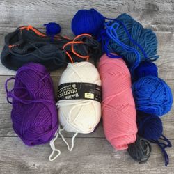 Mixed Vintage Lot Blue Purple Pink White Wool Yarn Bucilla plus others