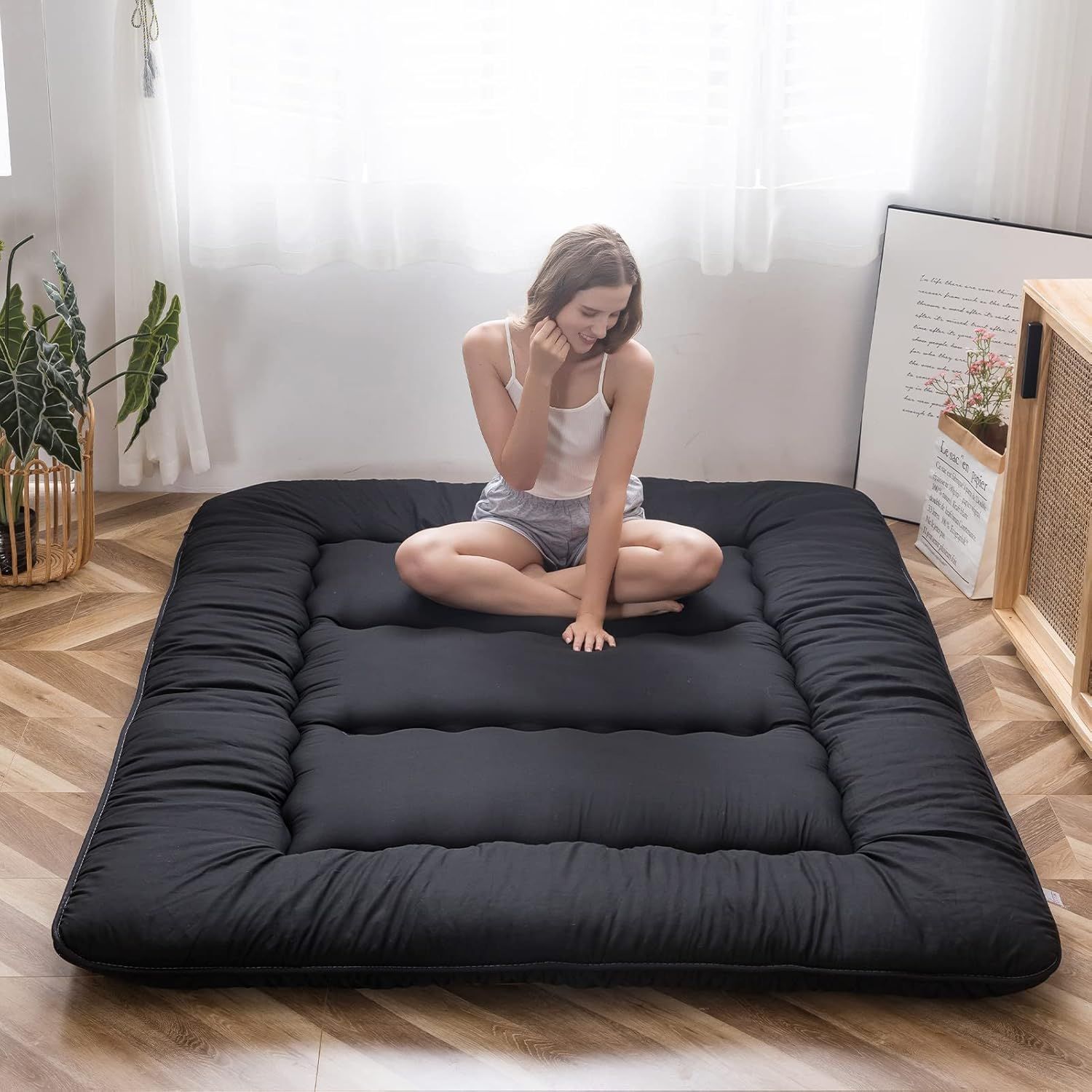 MAXYOYO Japanese Floor Mattress Futon Mattress, 4" Thicken Tatami Mat Sleeping Pad Foldable Roll Up Mat Boys Girls Dormitory Pad#3426PUP1