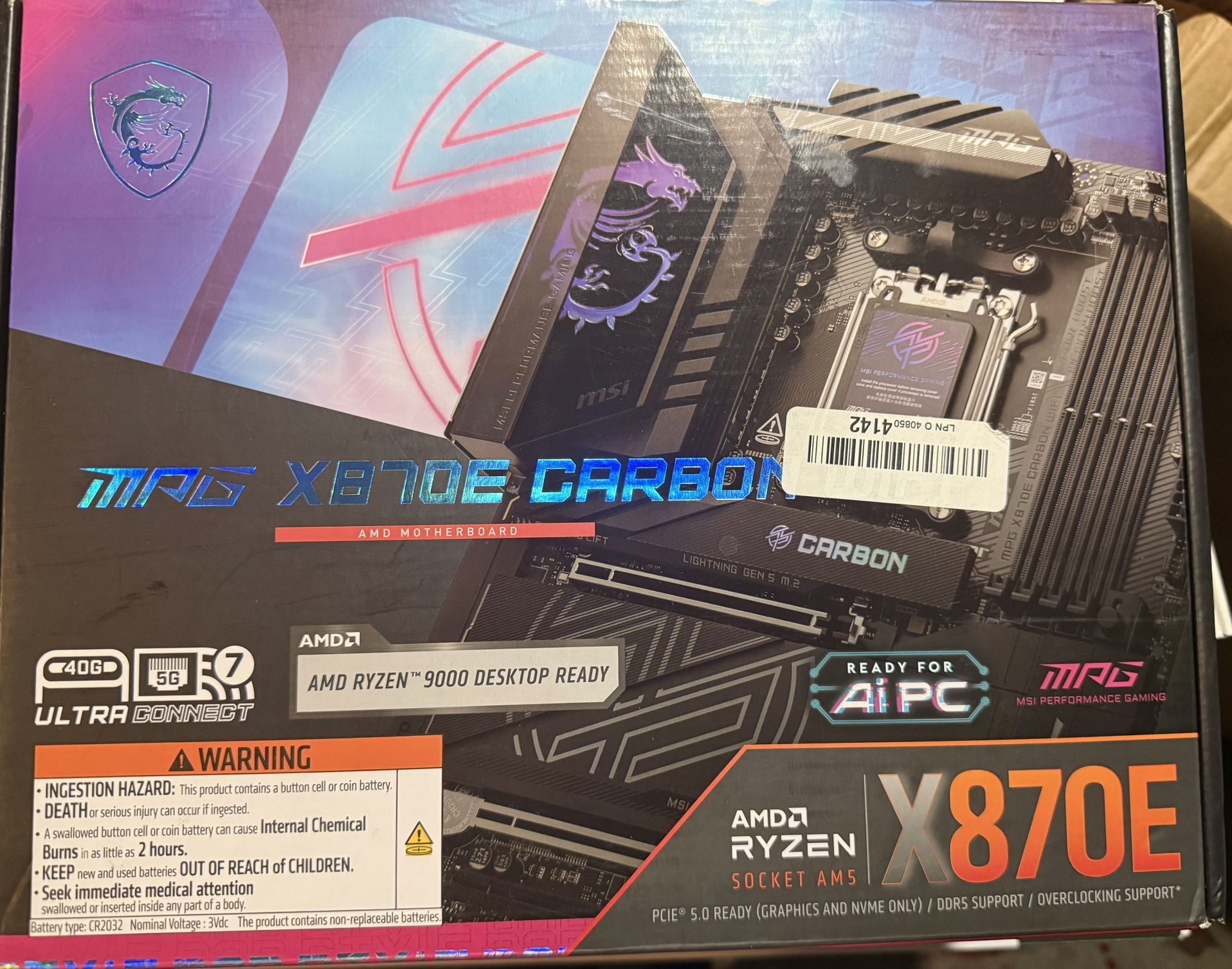 MSI MPG X870E Carbon WiFi Gaming Motherboard (AMD Ryzen 9000/8000/7000 Series Processors, AM5, DDR5, PCIe 5.0, M.2 Gen5, SATA 6Gb/s, USB 40Gbps, HDMI,