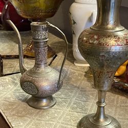 Brass candle holders & Brass Vase