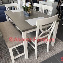 Dining table set with bench