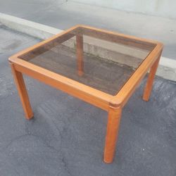 Danish Mid Century Teak Glass Top Side Table