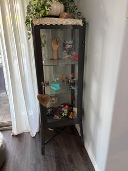 IKEA gray glass metal cabinet