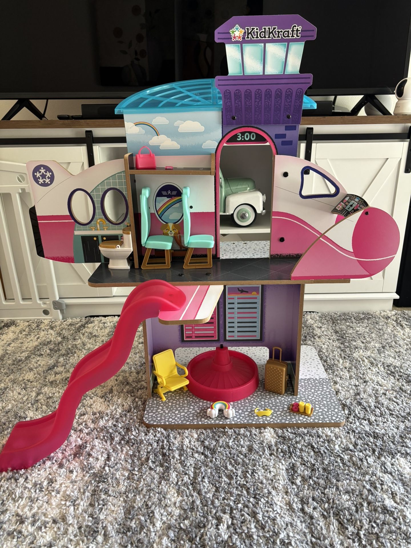 KidKraft Luxe Life 2-in-1 Wooden Airport and Jet Plane Doll Play Set