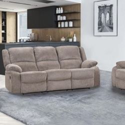 Brand New Mocha Super Plush Chenille 3pc Reclining Sofa Set 