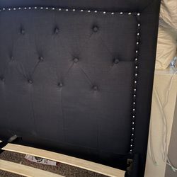 Black queen Bed frame And Upholstered Headboard