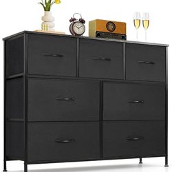 7-Drawer Dresser for Bedroom, Anti-Tip Wide Storage Organizer Fabric Chest of Drawers TV Stand for 45" TV with Wooden Top and Metal Frame for Closet, 