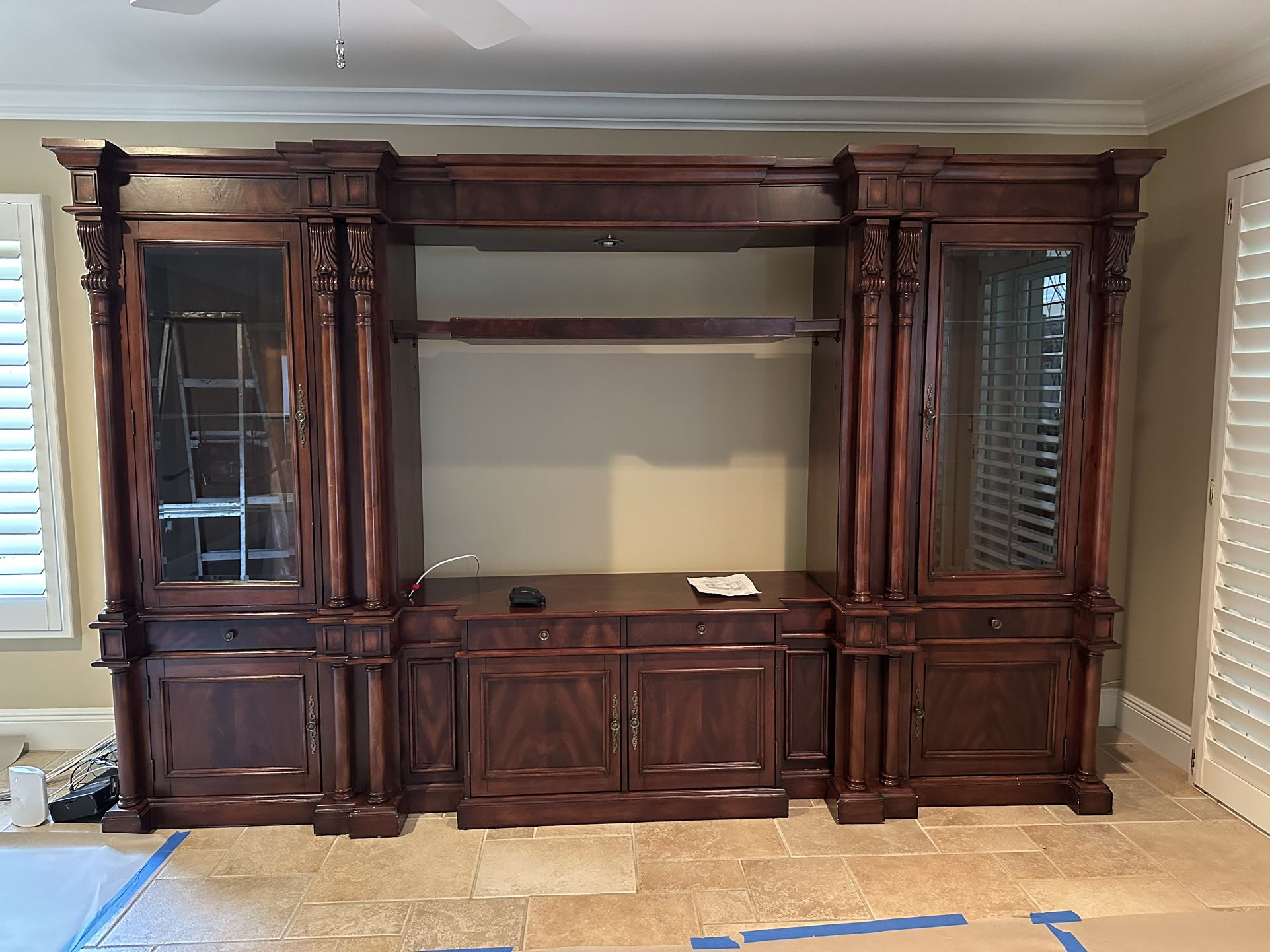 Wood TV And Media Storage With Shelf And Lights 