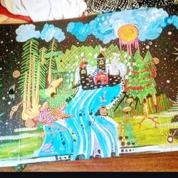 Free Art/30x50x Folding Wooden Material Mixed Media Painting 