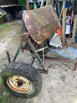 Electric cement mixer on trailer