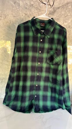 Green blue Plaid Flannel Button-Up Shirt