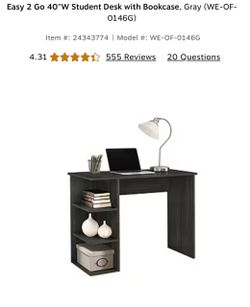 40 inch Dark Gray Desk with bookcase