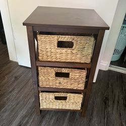 End Table Nightstand With Wicker Drawers Dark Brown