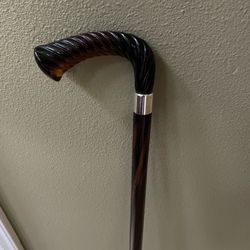 Walking Cane Rope Carved Cane Black Maple Shell Handle 27”L