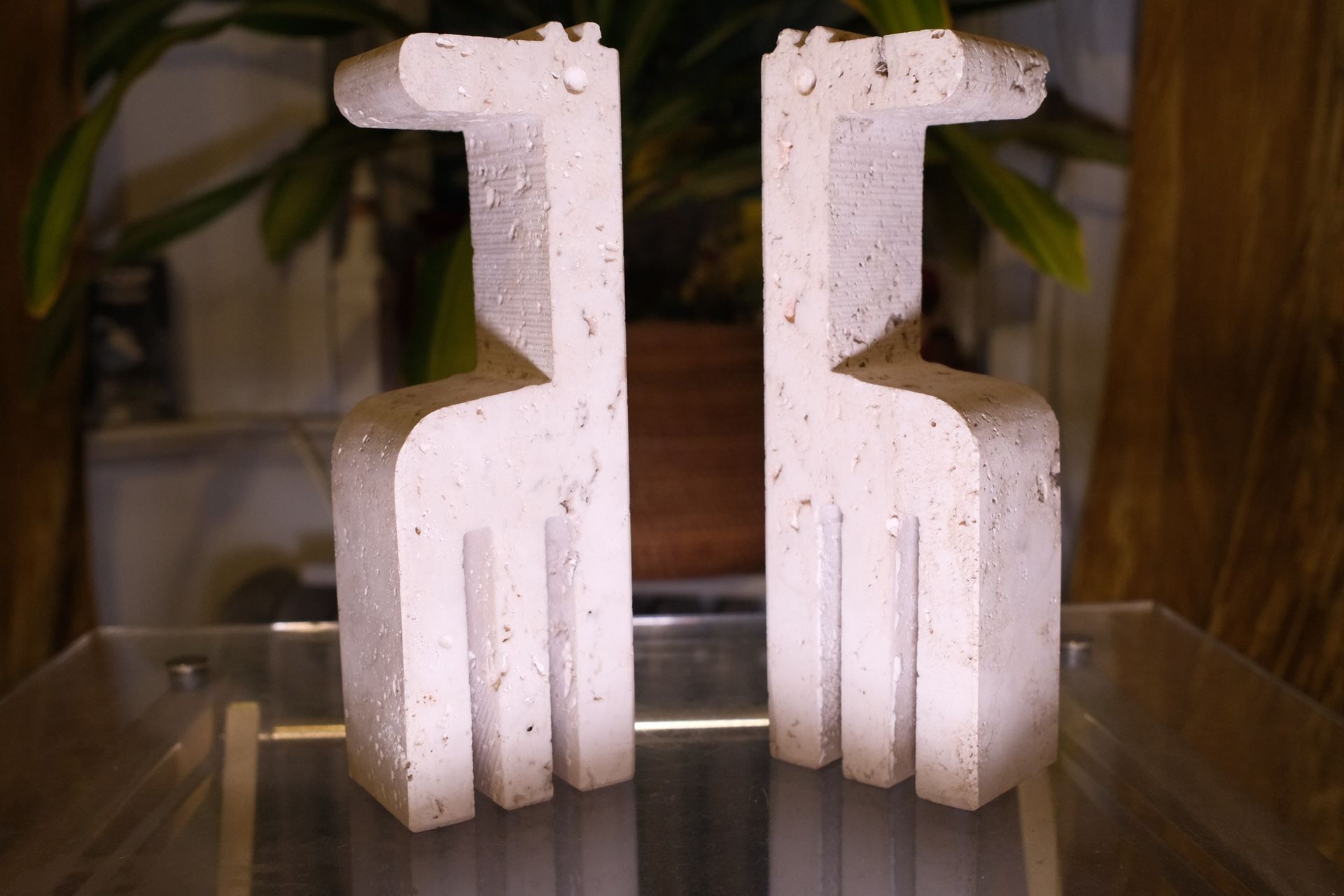 Rare Fratelli Mannelli Travertine Giraffe Bookend Pair Made in Italy in 1970’s
