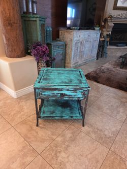 Southwest style metal and wood side table