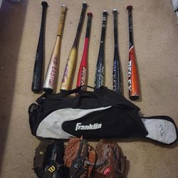 Used Baseball Bats, Gloves & Bag 