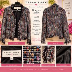 Trina Turk Multicolor Tweed Bouclé Jacket Size 10