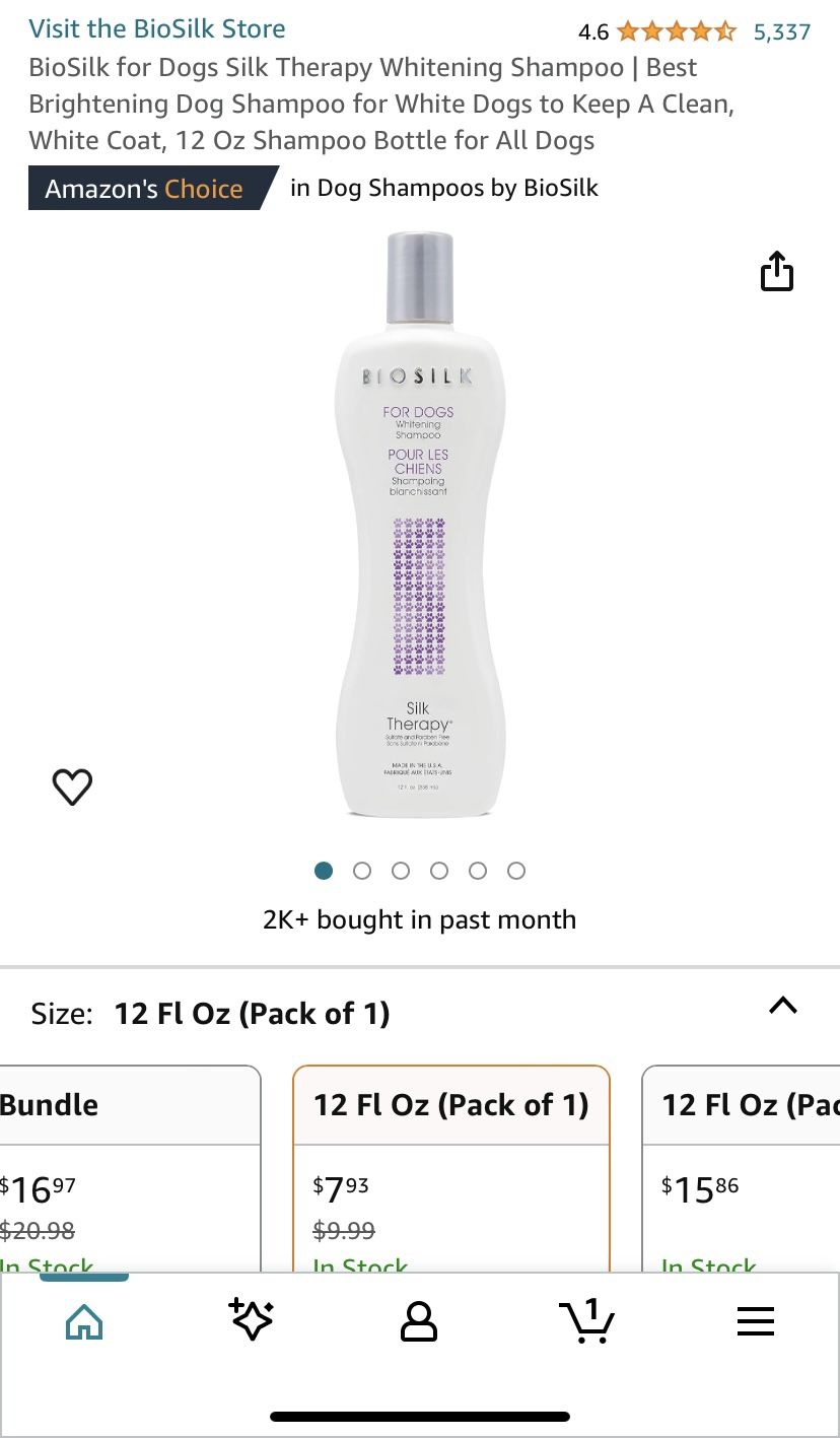 BioSilk for Dogs Silk Therapy Whitening Shampoo | Best Brightening Dog Shampoo for White Dogs to Keep A Clean, White Coat, 12 Oz Shampoo Bottle for Al