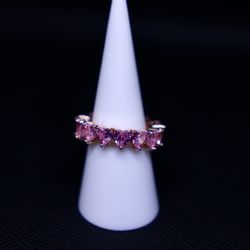 Rose Gold Pink Color Heart Chaint Ring CZ Paved Cute Lovely Hearts Rings For Women Finger Jewelry