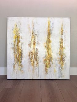 40x40 EXTRA LARGE Modern White And Gold Textured Glitter Canvas Wall Art