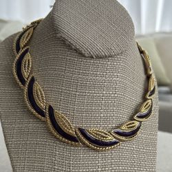 Vintage Trifari Gold and Purple Leaf necklace 