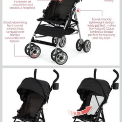 Kolcraft Cloud Lightweight Umbrella Stroller with Large Sun Canopy, Black