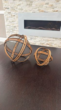 Rattan and Metal Decorative Orbs Set of 2