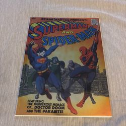 Giant sized Superman and Spiderman comic books