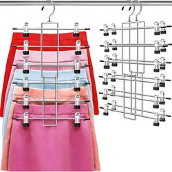 2 Pack Closet-Organizers-and-Storage,6 Tier Pants-Hangers-Space-Saving,Skirt-Hangers with Clips for Closet Organizer,College-Dorm-Room-Essentials,Clos