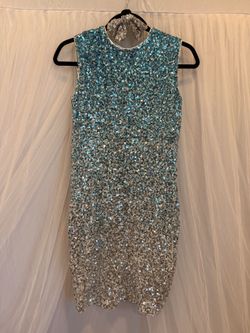 EXARUS Teal Sequin Girls' Dress — Size 14Y (with Bow Hair Tie Gift)