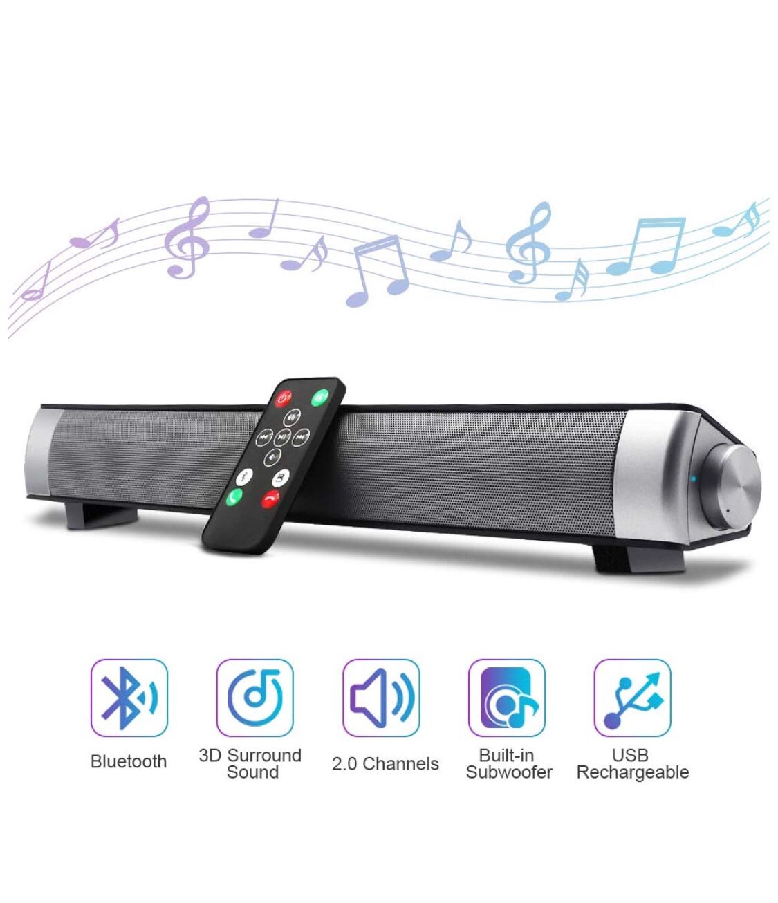 Bluetooth Sound Bar 15.7" Portable Wireless Speakers