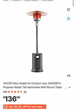 VEVOR Patio Heater for Outdoor Use, 50000BTU Propane Heater Tall Hammered With Round Table